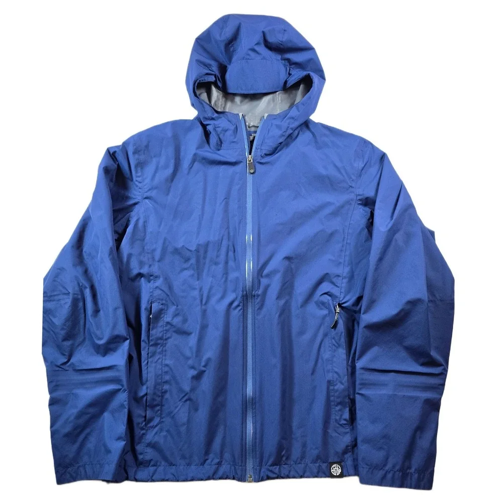 REI Co-op Rain Jacket Mens L Blue Nylon Hooded Waterproof Windbreaker Packable